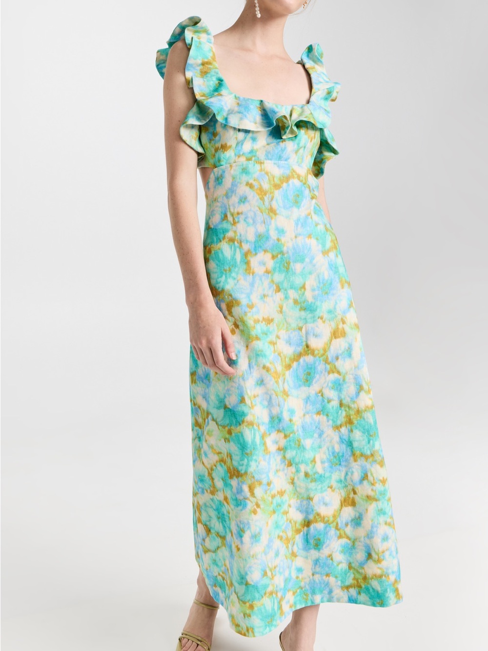 Zimmermann High Tide Ruffle-Shoulder Midi Dress Sz 0